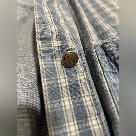 Vintage Jean Button Down Shirt with White Stripes - Picture 5 of 7